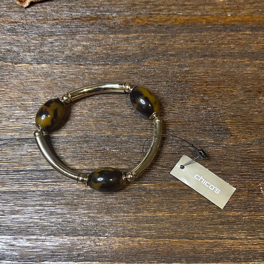 Chico's Gold and Brown Beaded Bracelet